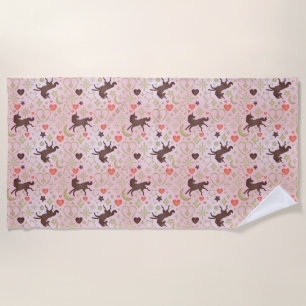 Serviette De Plage Afro Unicorn Coeur et Star Motif rose