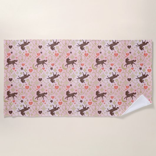 Serviette De Plage Afro Unicorn Coeur et Star Motif rose (Devant)