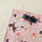 Serviette De Plage Afro Unicorn Coeur et Star Motif rose (En situation)
