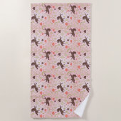Serviette De Plage Afro Unicorn Coeur et Star Motif rose (Devant)