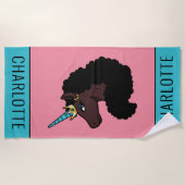 Serviette De Plage Afro Unicorn | Magique (Devant)