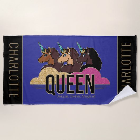 Serviette De Plage Afro Unicorn Queen Trio Design (Devant)