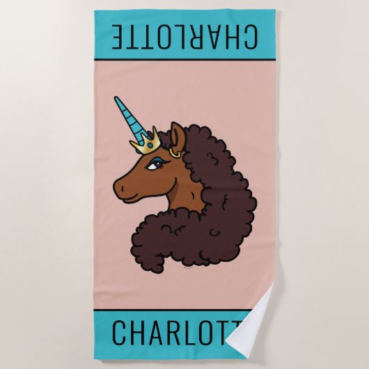 Serviette De Plage Afro Unicorn | Unique (Devant)