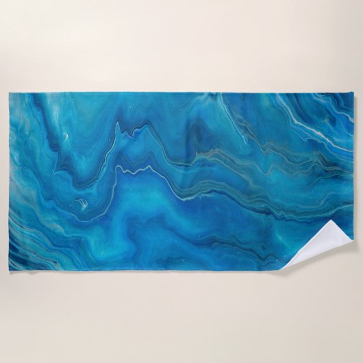 Serviette De Plage Agate de marbre bleu et Turquoise Résumé (Devant)