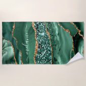 Serviette De Plage Agate Green Gold Parties scintillant Geode Marbre  (Devant)