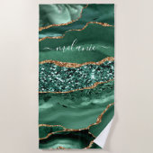 Serviette De Plage Agate Green Gold Parties scintillant Geode Marbre  (Devant)