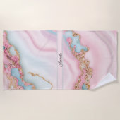 Serviette De Plage Agate Marble Moderne Blue Rose Gold Collection (Devant)