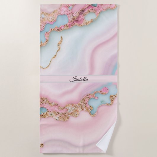 Serviette De Plage Agate Marble Moderne Blue Rose Gold Collection (Devant)