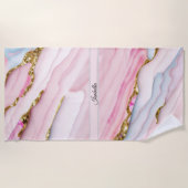 Serviette De Plage Agate Marble tendance Blue Pink Gold Collection (Devant)
