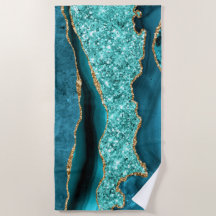 Agate Turquoise Blue Gold Aqua Turquoise Beach Tow