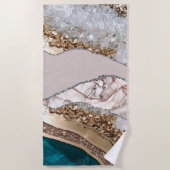 Serviette De Plage Agate Turquoise Blue Gold Parties scintillant Marb (Devant)