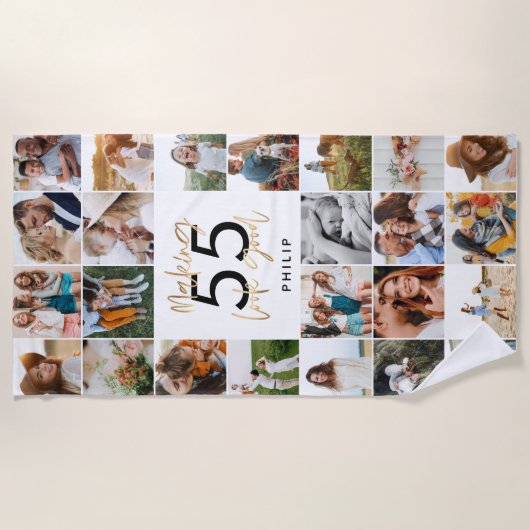 Serviette De Plage âge modifiable chic anniversaire multi photo scrip (Devant)