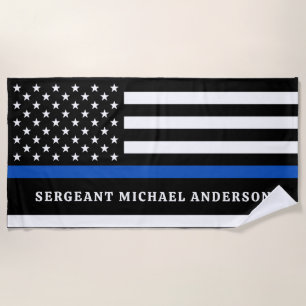 Serviette De Plage Agent K9 - Chien de police - Ligne bleue mince