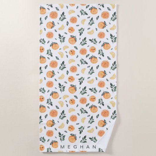 Serviette De Plage agrumes citron orange Monogramme (Devant)