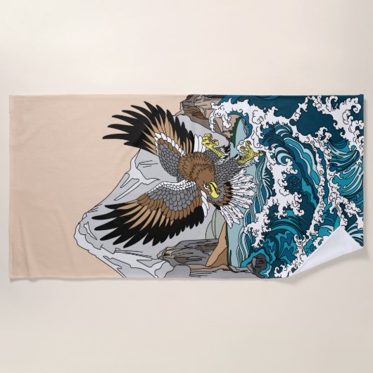 Serviette De Plage Aigle volant au-dessus d'une mer orageuse (Devant)