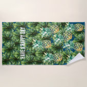 Serviette De Plage Aiguilles Feuilles tropicales bleues (Devant)