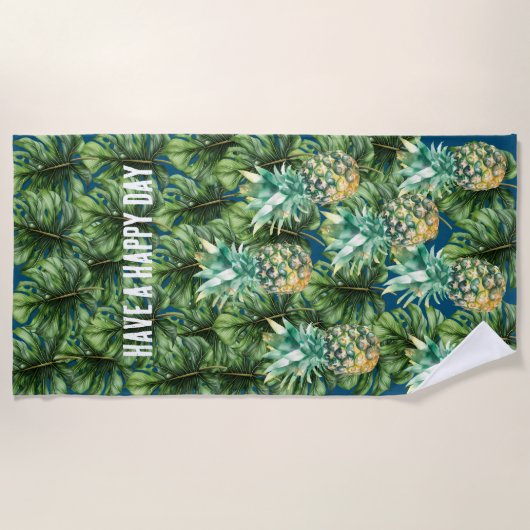 Serviette De Plage Aiguilles Feuilles tropicales bleues (Devant)
