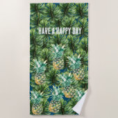 Serviette De Plage Aiguilles Feuilles tropicales bleues (Devant)