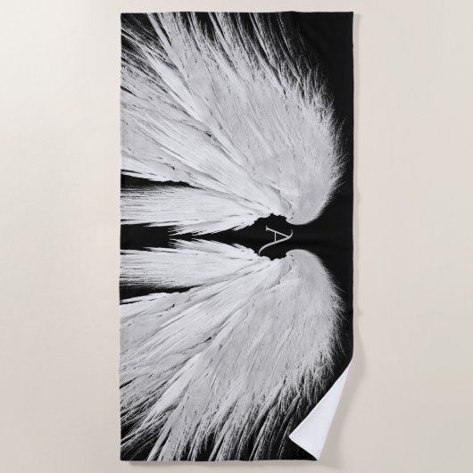 Serviette De Plage AILES ANGEL Monogramme Noir (Devant)