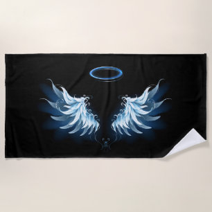 Serviette De Plage Ailes d'angle brillant bleu sur arrière - plan noi