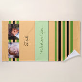 Serviette De Plage Aimez vous papa 2 photos vert orange (Devant)