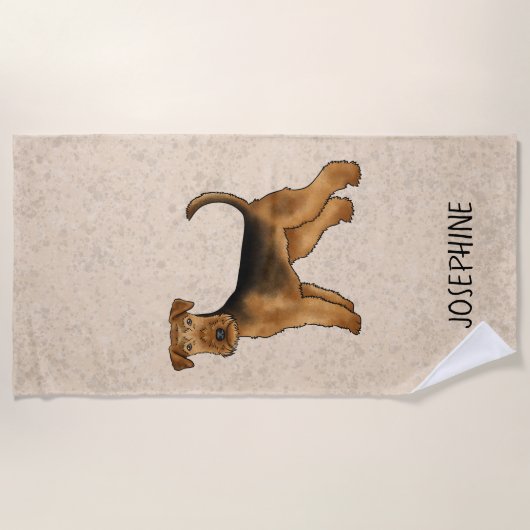 Serviette De Plage Airedale Terrier Cute Dessin Chien Et Nom Beige (Devant)