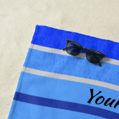 Serviette De Plage Ajouter le nom Bleu et Blanc Vagues Bleu Bleu et B (En situation)