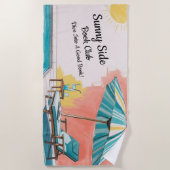 Serviette De Plage Ajouter le nom du texte Sunny Side Pool Book Club (Devant)