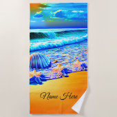 Serviette De Plage Ajouter le nom, Golden Sands Ocean Waves Sea Shell (Devant)