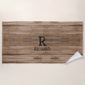 Serviette De Plage Ajouter le nom initial Bois Bois Planche Revêtemen (Devant)