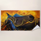 Serviette De Plage Ajouter le nom Texte, Cheval d'Imaginaire noir ave (Devant)