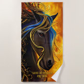 Serviette De Plage Ajouter le nom Texte, Cheval d'Imaginaire noir ave (Devant)