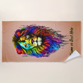 Serviette De Plage Ajouter le nom Texte, Lion de la goutte de peintur (Devant)