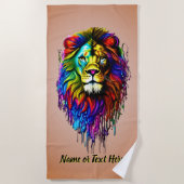 Serviette De Plage Ajouter le nom Texte, Lion de la goutte de peintur (Devant)