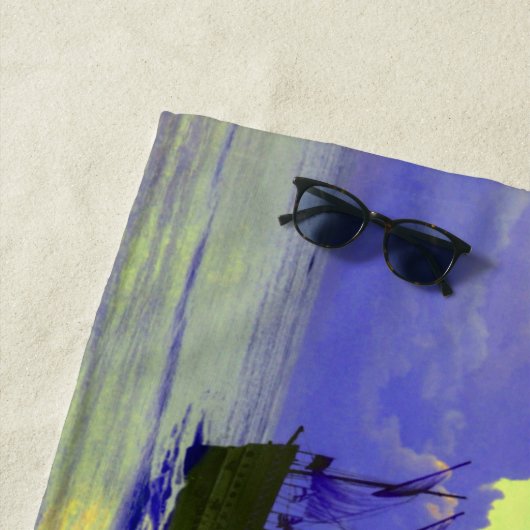 Serviette De Plage Ajouter Nom, Bateaux à voile Pirate, Bleu (En situation)