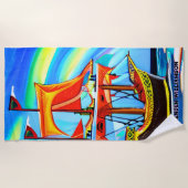 Serviette De Plage Ajouter Nom, Black Gold Pirate Ship Red Orange Sai (Devant)