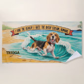 Serviette De Plage Ajouter Nom, Chien Beagle courant dans des vagues (Devant)