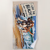 Serviette De Plage Ajouter Nom, Cocker Spaniel Splashing dans Waves D (Devant)