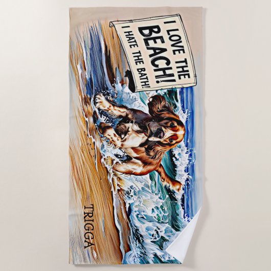 Serviette De Plage Ajouter Nom, Cocker Spaniel Splashing dans Waves D (Devant)