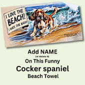 Serviette De Plage Ajouter Nom, Cocker Spaniel Splashing dans Waves D
