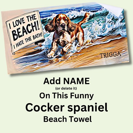 Serviette De Plage Ajouter Nom, Cocker Spaniel Splashing dans Waves D