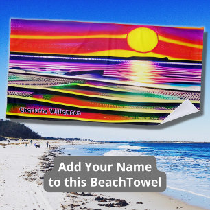 Serviette De Plage Ajouter Nom, Crayon Dessin Coucher de soleil color