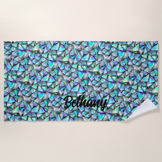 Serviette De Plage Ajouter Nom, Cristal Shard Pearlescent Iridescente (Devant)