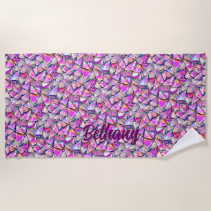 Serviette De Plage Ajouter Nom, Cristal Shard Pearlescent Iridescente