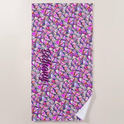 Serviette De Plage Ajouter Nom, Cristal Shard Pearlescent Iridescente (Devant)