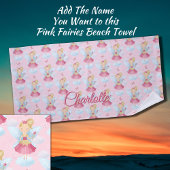 Serviette De Plage Ajouter Nom, Fée rose avec baguette et ailes bleue