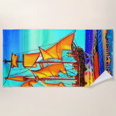 Serviette De Plage Ajouter Nom, Golden Sailing Ship Beach Towel (Devant)