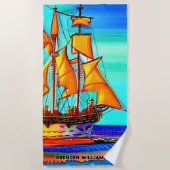 Serviette De Plage Ajouter Nom, Golden Sailing Ship Beach Towel (Devant)