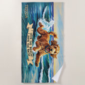 Serviette De Plage Ajouter Nom, Goldendoodle Dog Splashing dans les v (Devant)