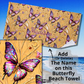 Serviette De Plage Ajouter Nom, Imaginaire Papillon Mauve Iridescente